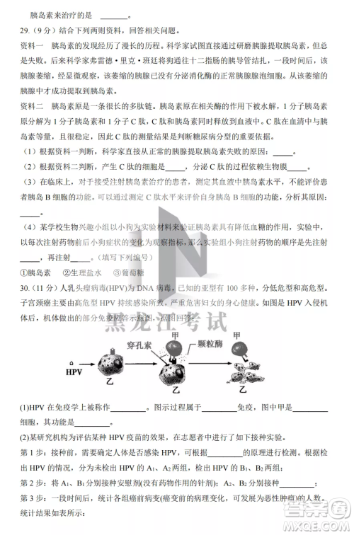 鹤岗一中2022-2023高二上学期生物11月期中考试试题答案