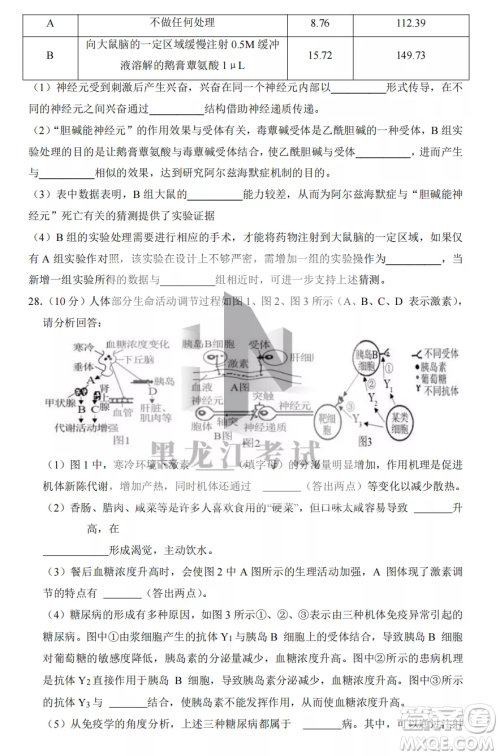 鹤岗一中2022-2023高二上学期生物11月期中考试试题答案