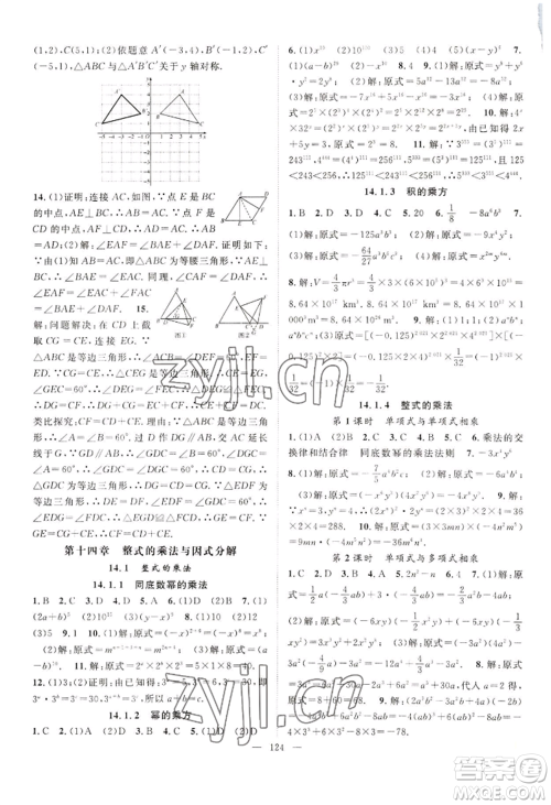 长江少年儿童出版社2022优质课堂导学案B自主作业八年级上册数学人教版参考答案