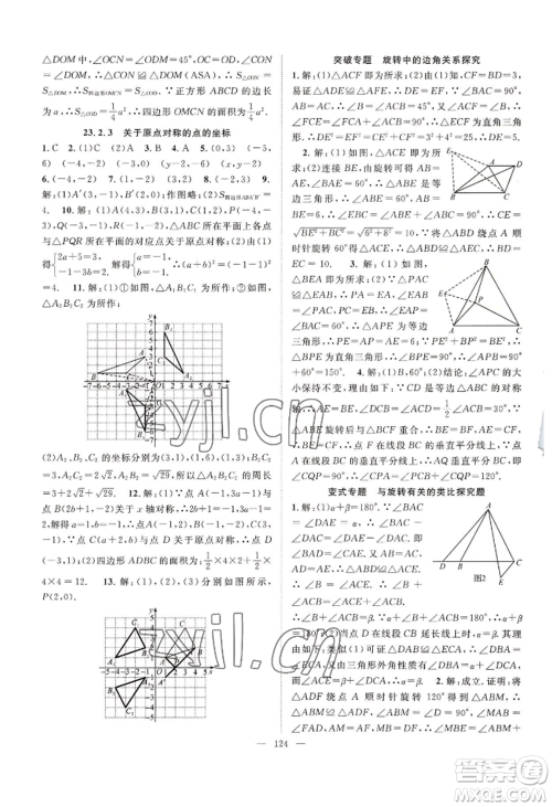 长江少年儿童出版社2022优质课堂导学案B自主作业九年级上册数学人教版参考答案