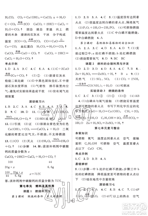 长江少年儿童出版社2022优质课堂导学案B自主作业九年级上册化学人教版参考答案