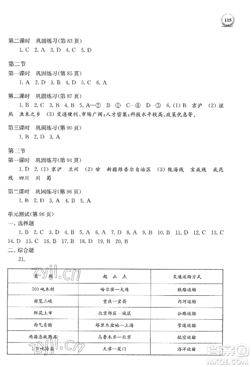 上海科学技术出版社2022探究与训练八年级上册地理通用版参考答案