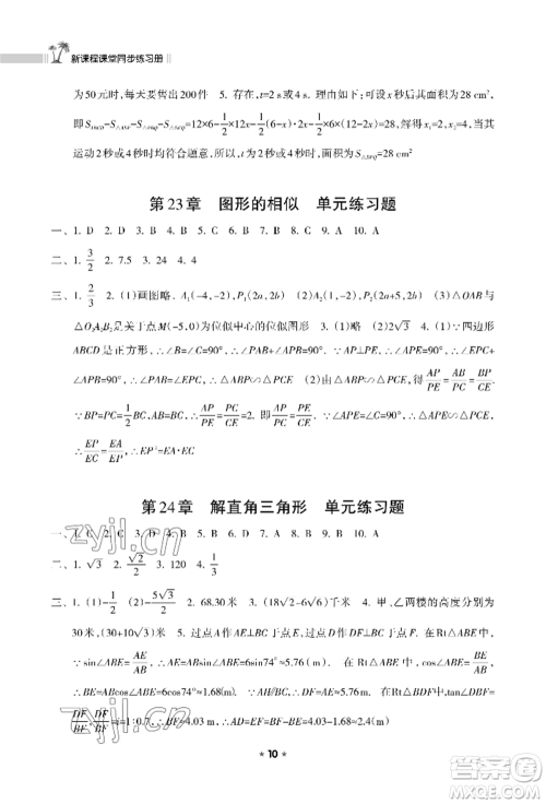 海南出版社2022新课程课堂同步练习册九年级上册数学华东师大版参考答案