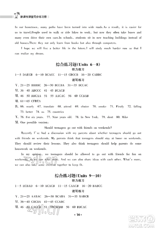 海南出版社2022新课程课堂同步练习册九年级上册英语人教版参考答案