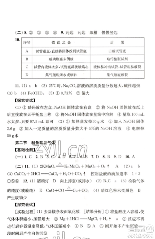 上海科学技术出版社2022新课程初中学习能力自测丛书化学人教版参考答案 上海科学技术出版社2022新课程初中学习能力自测丛书化学人教版参考答案