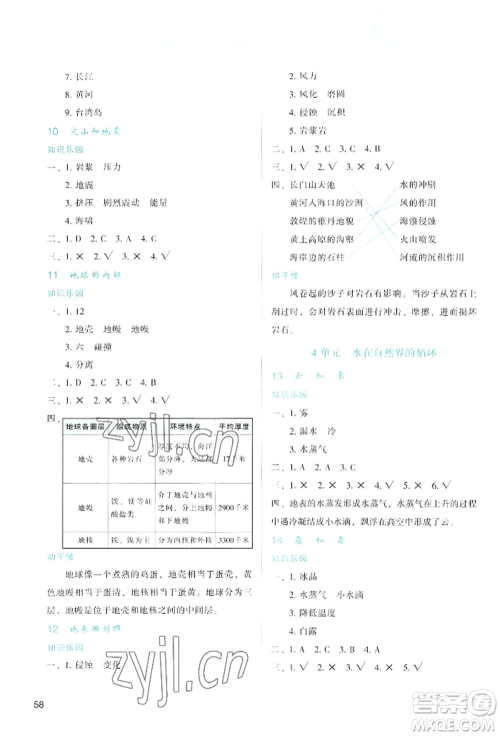 陕西人民教育出版社2022新课程学习与评价五年级上册科学苏教版参考答案