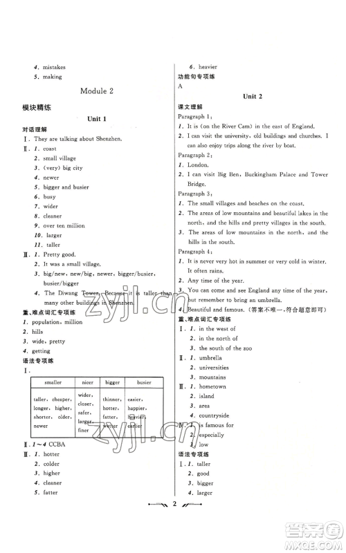 辽宁师范大学出版社2022新课程新教材导航学英语八年级上册外研版参考答案