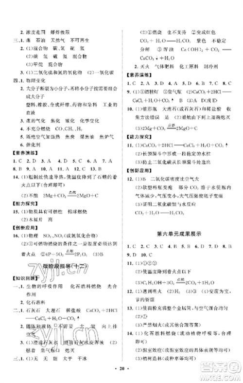 山东教育出版社2022初中同步练习册分层卷八年级化学全册鲁教版五四制参考答案