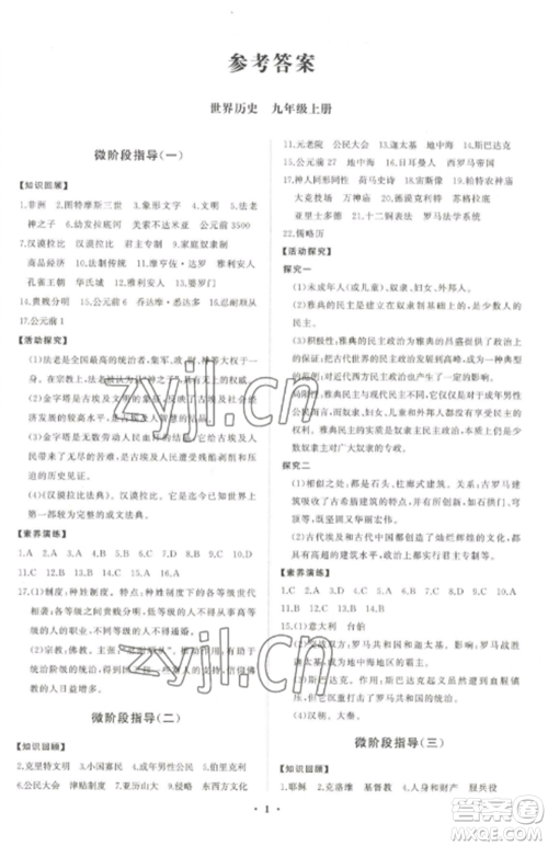 山东教育出版社2022初中同步练习册分层卷九年级历史上册人教版参考答案 山东教育出版社2022初中同步练习册分层卷九年级历史上册人教版参考答案