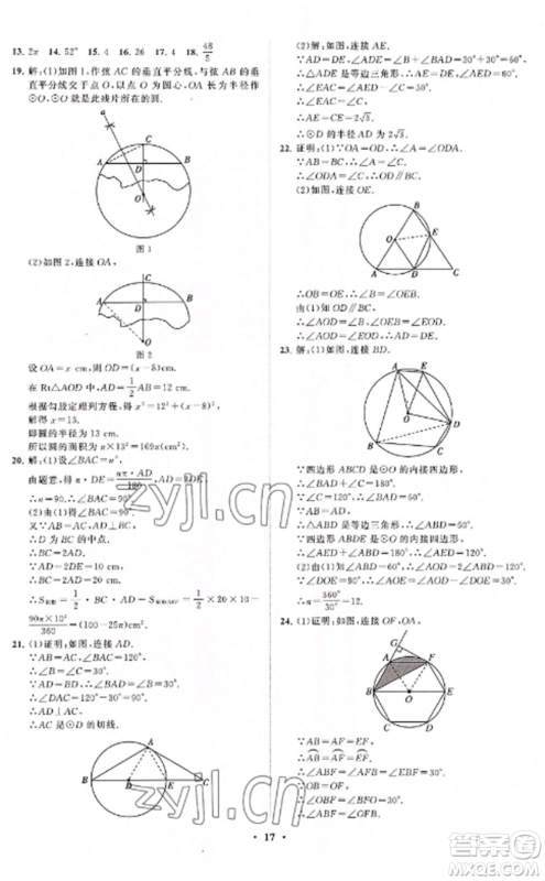 山东教育出版社2022初中同步练习册分层卷九年级数学上册人教版参考答案