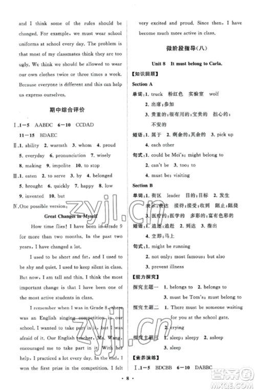 山东教育出版社2022初中同步练习册分层卷九年级英语全册人教版参考答案 山东教育出版社2022初中同步练习册分层卷九年级英语全册人教版参考答案