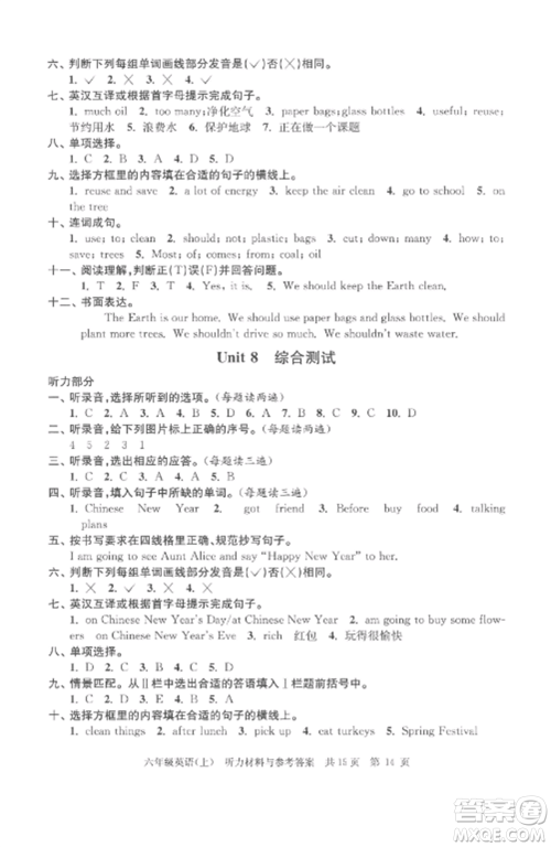 南京出版社2022伴你学单元达标测试卷六年级英语上册译林版参考答案