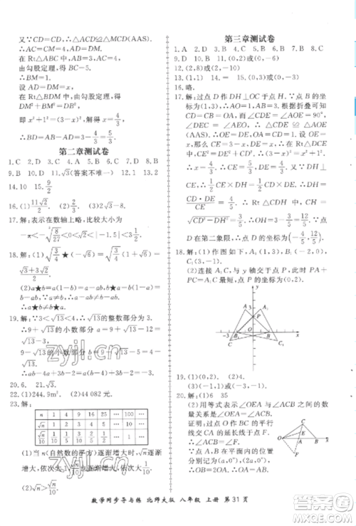 郑州大学出版社2022新学案同步导与练八年级数学上册北师大版参考答案