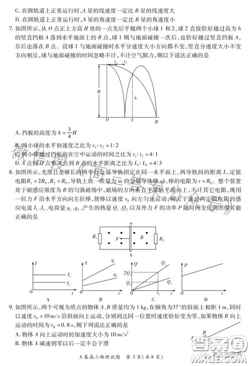 2022-2023学年全国重点高中新百年竞优联考高三物理A试卷答案 2022-2023学年全国重点高中新百年竞优联考高三物理A试卷答案