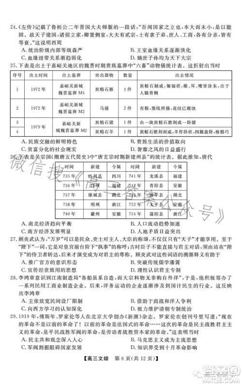 2022-2023学年金科大联考高三12月质量检测文科综合试卷答案 2022-2023学年金科大联考高三12月质量检测文科综合试卷答案
