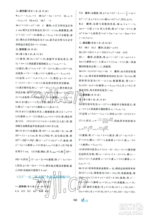 广西师范大学出版社2022新课程学习与测评单元双测九年级数学全册湘教版B版参考答案