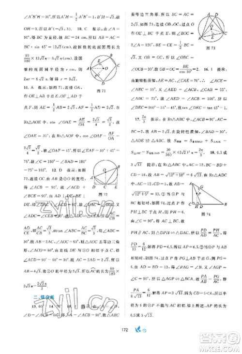 广西师范大学出版社2022新课程学习与测评单元双测九年级数学全册沪科版C版参考答案