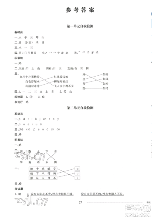 山东科学技术出版社2022同步练习册配套单元自测卷一年级语文上册人教版参考答案 山东科学技术出版社2022同步练习册配套单元自测卷一年级语文上册人教版参考答案