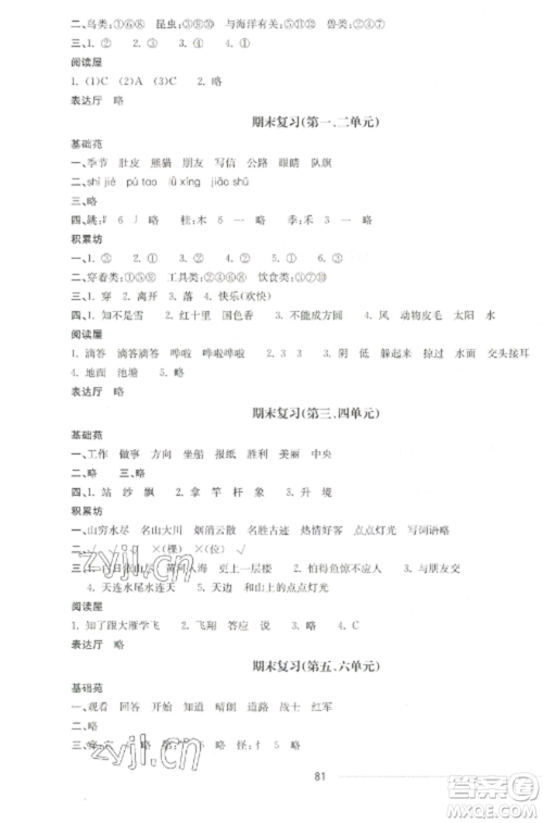 山东科学技术出版社2022同步练习册配套单元自测卷二年级语文上册人教版参考答案 山东科学技术出版社2022同步练习册配套单元自测卷二年级语文上册人教版参考答案