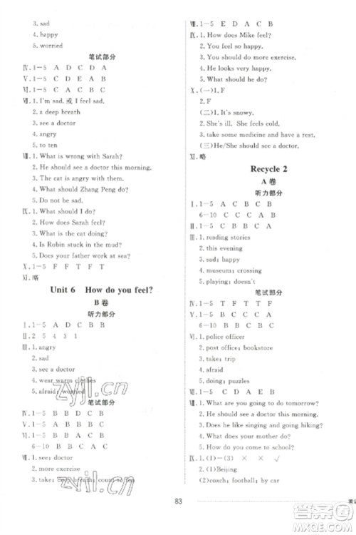 山东科学技术出版社2022同步练习册配套单元自测卷六年级英语上册人教版参考答案 山东科学技术出版社2022同步练习册配套单元自测卷六年级英语上册人教版参考答案