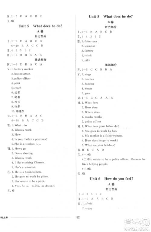 山东科学技术出版社2022同步练习册配套单元自测卷六年级英语上册人教版参考答案 山东科学技术出版社2022同步练习册配套单元自测卷六年级英语上册人教版参考答案
