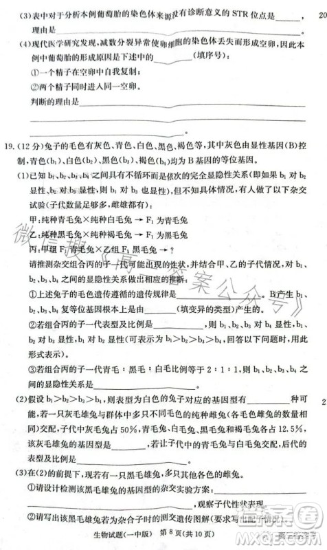 长沙市一中2023届高三月考试卷四生物试卷答案 长沙市一中2023届高三月考试卷四生物试卷答案