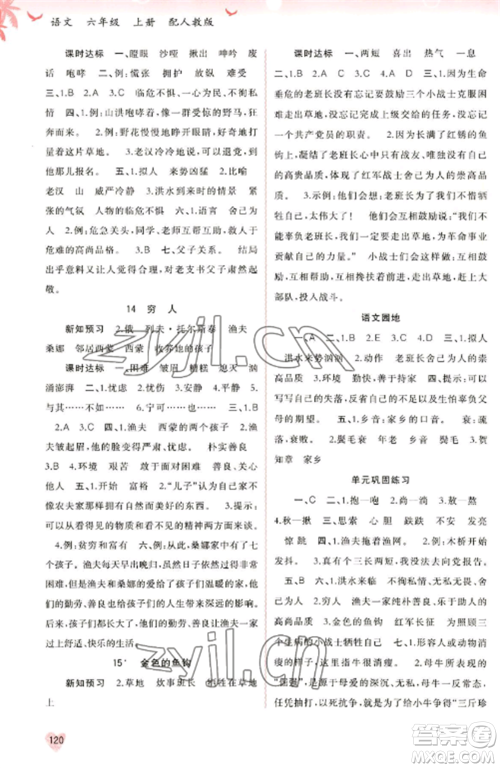 广西教育出版社2022新课程学习与测评同步学习六年级语文上册人教版参考答案 广西教育出版社2022新课程学习与测评同步学习六年级语文上册人教版参考答案