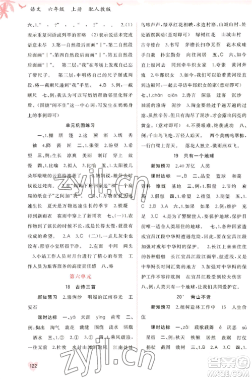 广西教育出版社2022新课程学习与测评同步学习六年级语文上册人教版参考答案 广西教育出版社2022新课程学习与测评同步学习六年级语文上册人教版参考答案