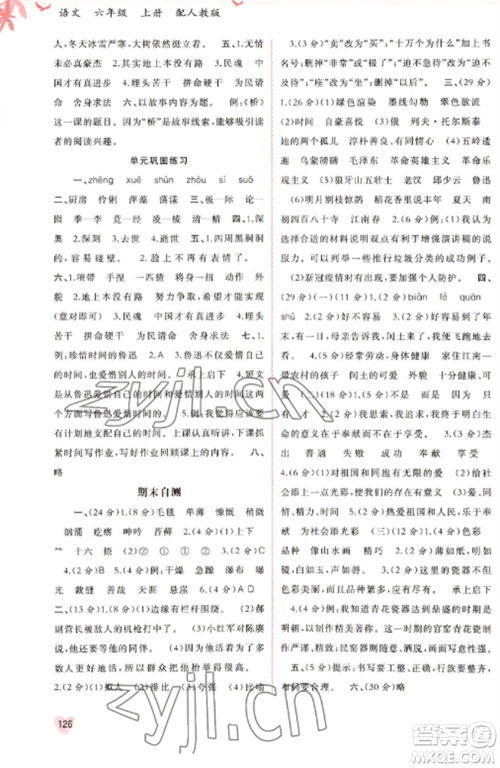 广西教育出版社2022新课程学习与测评同步学习六年级语文上册人教版参考答案 广西教育出版社2022新课程学习与测评同步学习六年级语文上册人教版参考答案
