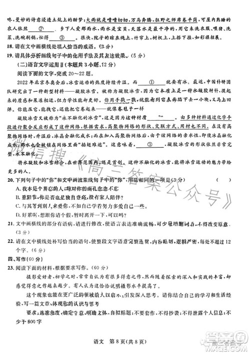 2023届柳州高中南宁三中高三12月联考语文试卷答案 2023届柳州高中南宁三中高三12月联考语文试卷答案