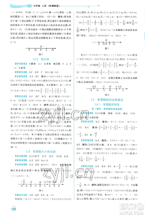广西教育出版社2022新课程学习与测评同步学习七年级数学上册湘教版参考答案