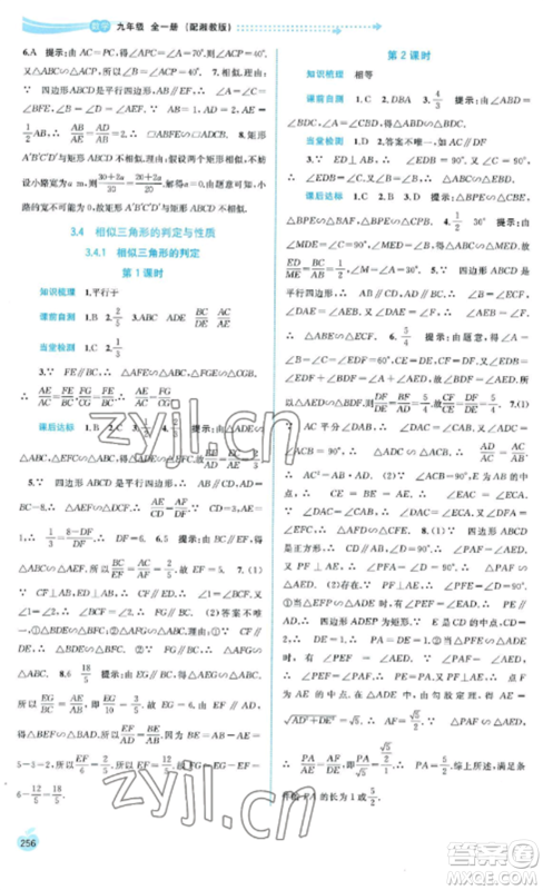 广西教育出版社2022新课程学习与测评同步学习九年级数学全册湘教版参考答案