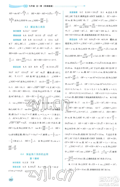 广西教育出版社2022新课程学习与测评同步学习九年级数学全册湘教版参考答案