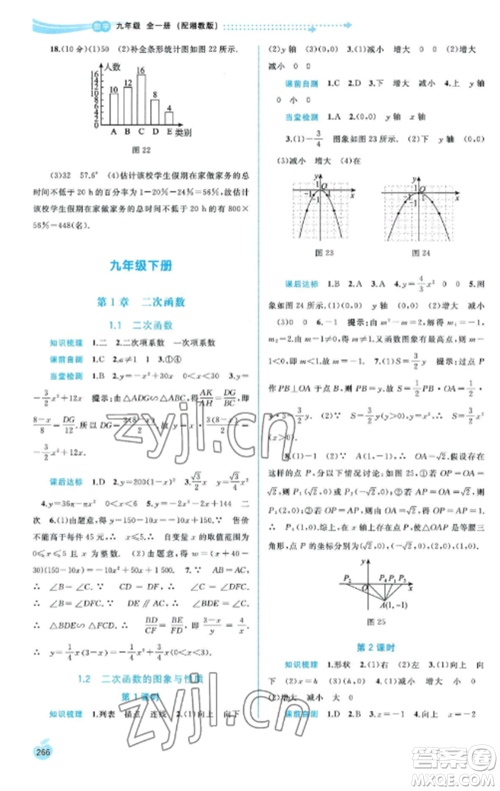 广西教育出版社2022新课程学习与测评同步学习九年级数学全册湘教版参考答案