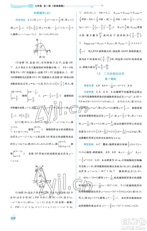 广西教育出版社2022新课程学习与测评同步学习九年级数学全册湘教版参考答案