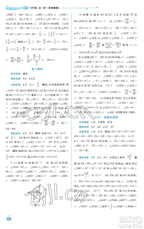 广西教育出版社2022新课程学习与测评同步学习九年级数学全册湘教版参考答案