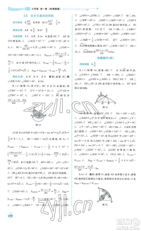 广西教育出版社2022新课程学习与测评同步学习九年级数学全册湘教版参考答案