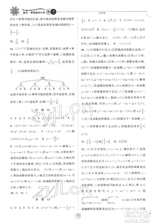 南京大学出版社2022期末寒假提优计划九年级数学全册苏科版参考答案