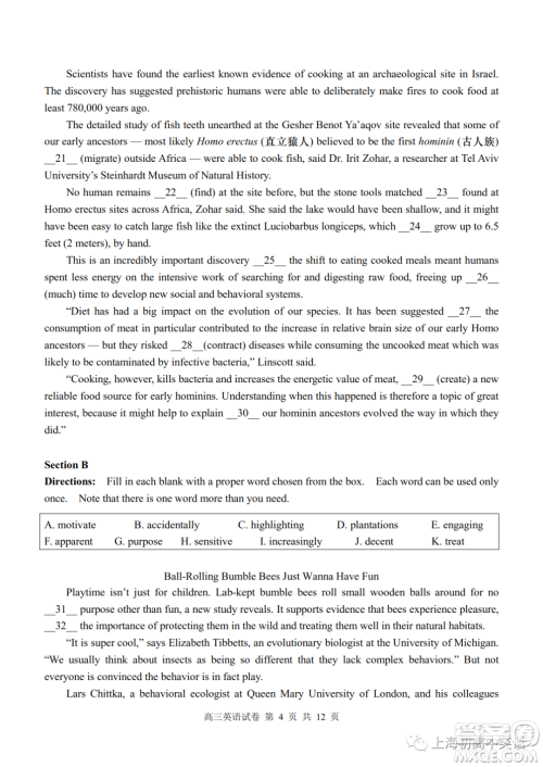 2023届上海市青浦区高三一模英语试卷答案 2023届上海市青浦区高三一模英语试卷答案