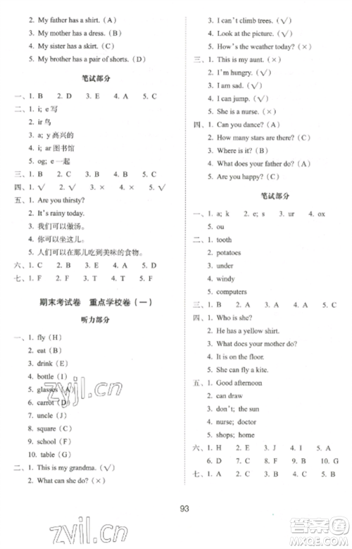 长春出版社2022期末冲刺100分完全试卷四年级英语上册牛津版参考答案 长春出版社2022期末冲刺100分完全试卷四年级英语上册牛津版参考答案