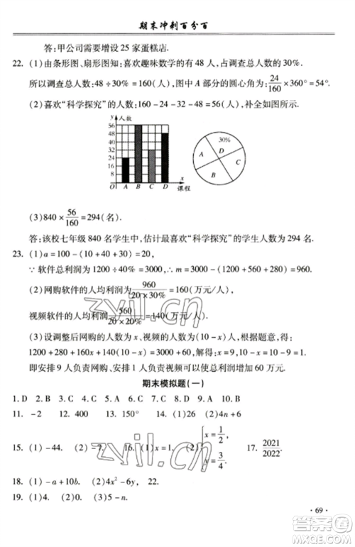 合肥工业大学出版社2022期末冲刺百分百七年级数学上册沪科版参考答案