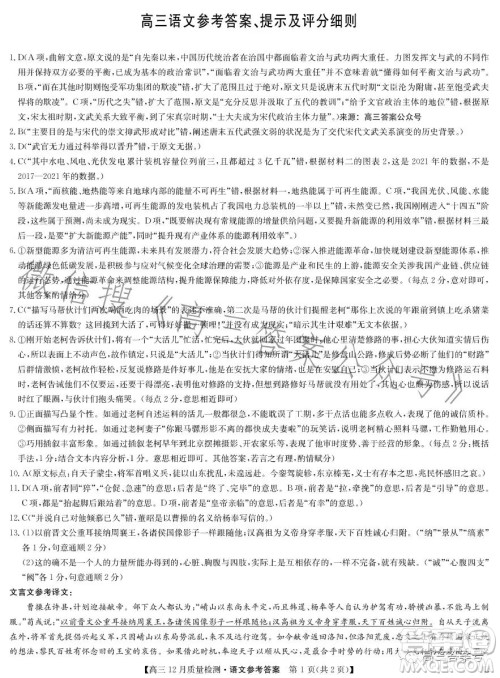 2023届九师联盟高三12月联考语文试卷答案 2023届九师联盟高三12月联考语文试卷答案