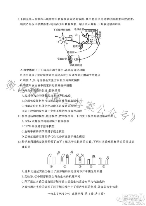 百师联盟2023届高三一轮复习联考四生物试卷答案 百师联盟2023届高三一轮复习联考四生物试卷答案