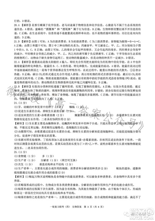 百师联盟2023届高三一轮复习联考四生物试卷答案 百师联盟2023届高三一轮复习联考四生物试卷答案