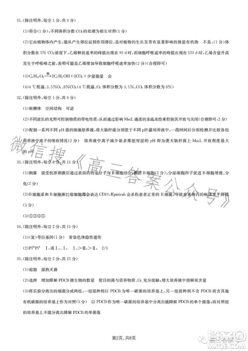 九师联盟2023届新高考高三核心模拟卷三理科综合试卷答案 九师联盟2023届新高考高三核心模拟卷三理科综合试卷答案