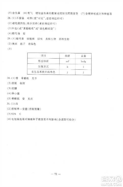 西安出版社2022期末金卷夺冠8套八年级生物上册苏教版河北专版参考答案