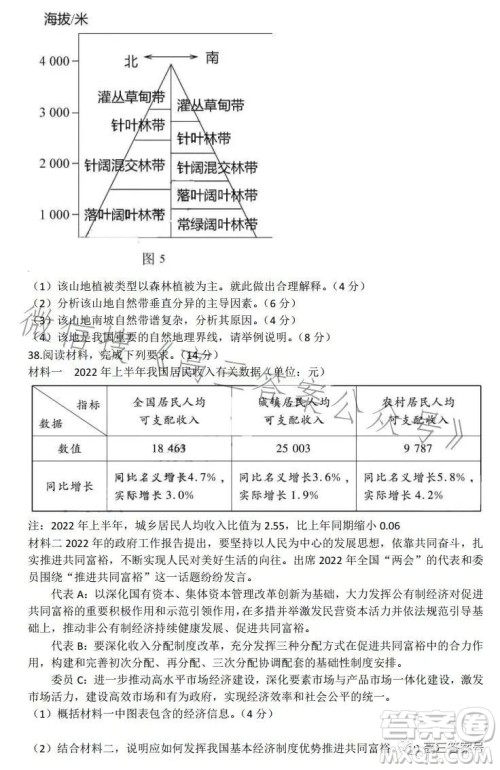 2022-2023学年高三top二十名校调研模拟卷二文科综合试卷答案 2022-2023学年高三top二十名校调研模拟卷二文科综合试卷答案
