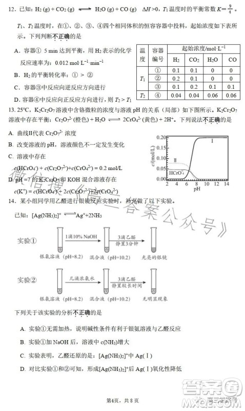 2023清华附中高三12月统练六化学试卷答案