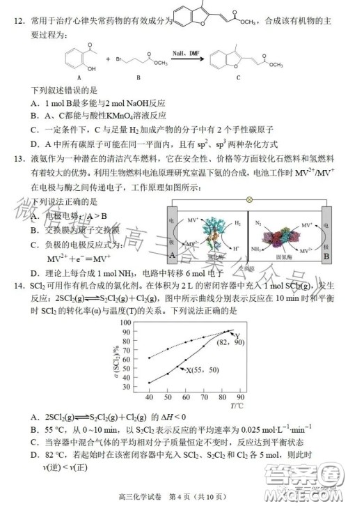 2023年大连市高三双基测试卷化学试卷答案