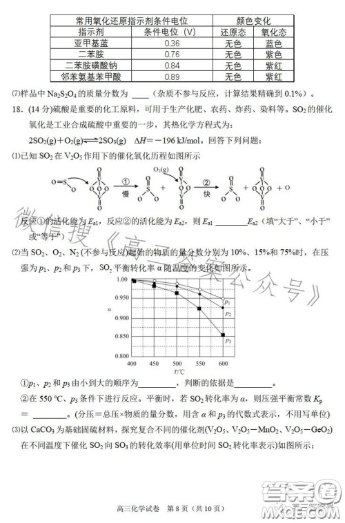 2023年大连市高三双基测试卷化学试卷答案